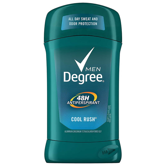 Degree Men Cool Rush antiperspirant stick application shows instant freshness and all-day protection for active days.