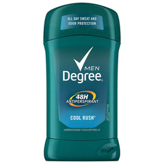 Degree Men Cool Rush antiperspirant stick application shows instant freshness and all-day protection for active days.