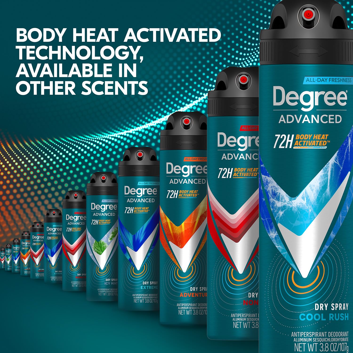 Degree Men deodorant spray on bathroom shelf for daily routine.