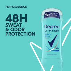 Degree Ultra Fresh Shower Clean fragrance with rose and jasmine for a fresh feel.
