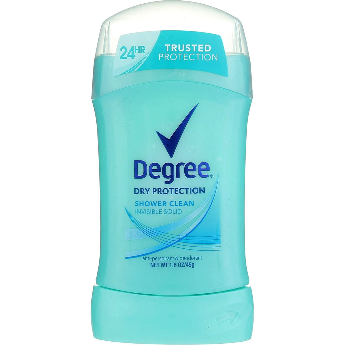 Degree Women Invisible Solid Shower Clean front view showing clear protection and all-day freshness.