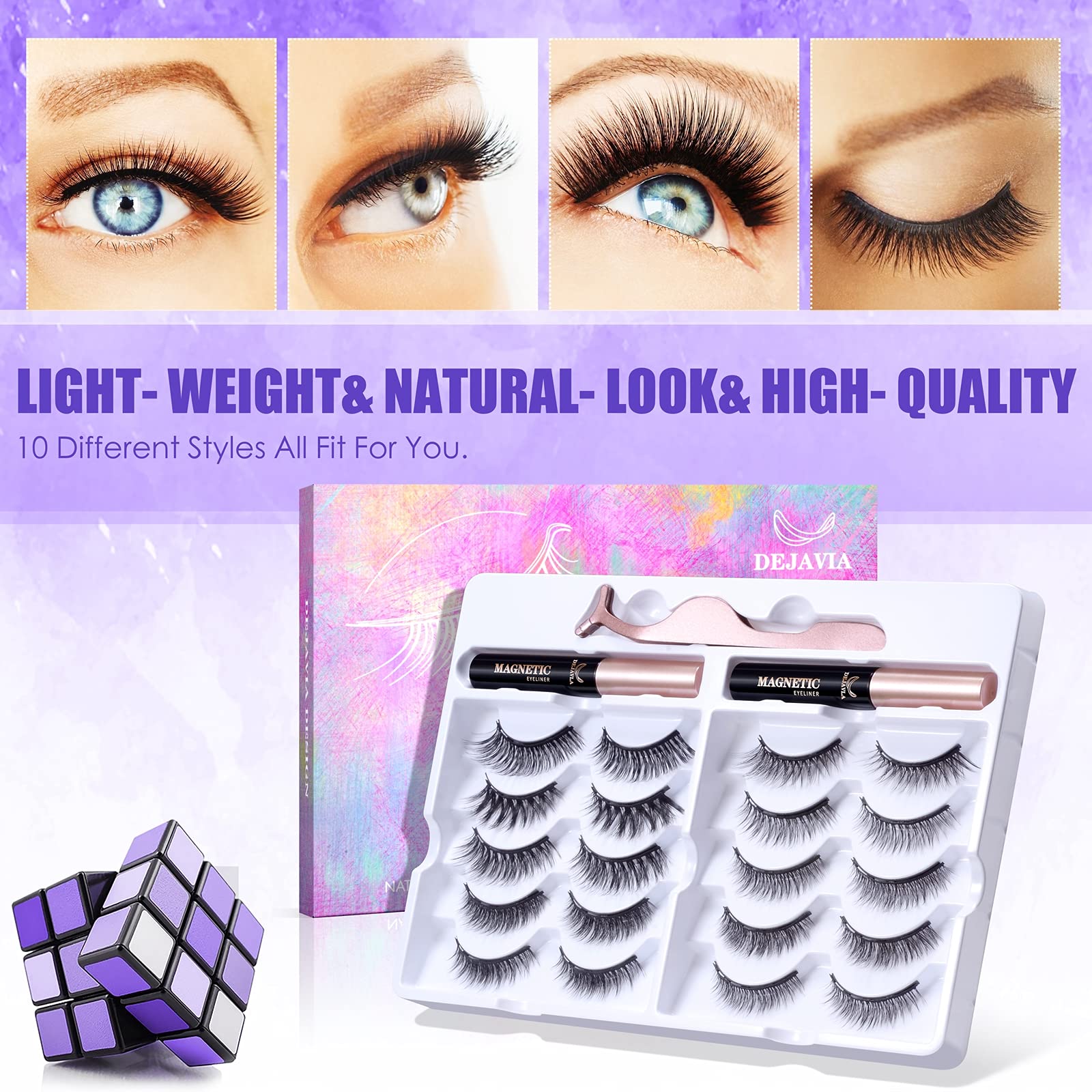 DEJAVIA magnetic-eyeliner tubes secure hold with fast-drying formula for lasting look.