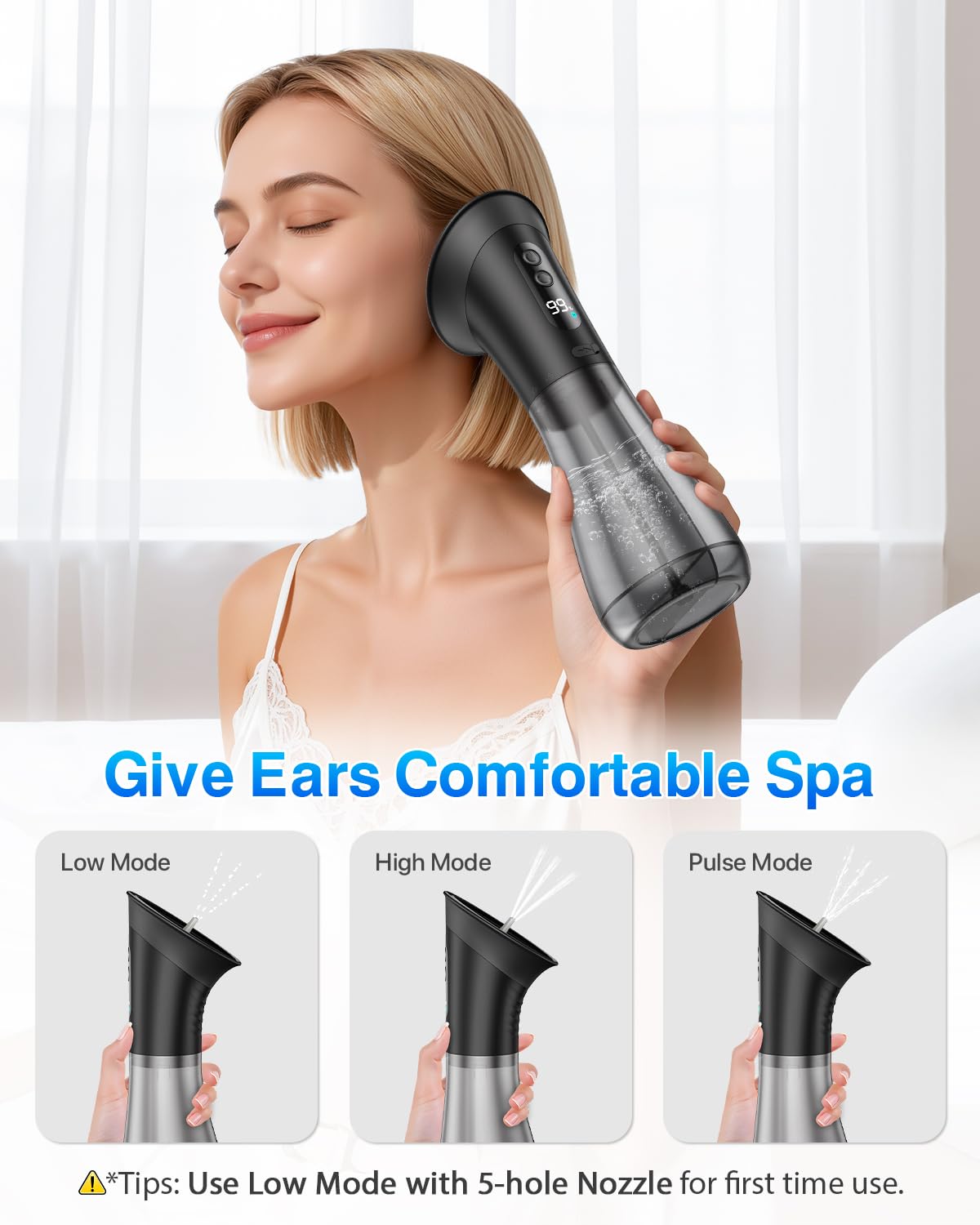 DEJUNPIOOL IPX7 waterproof design shown for shower-friendly ear care