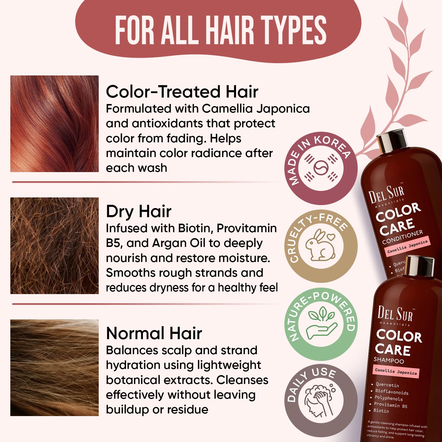 DEL SUR Biotin-rich formula banner indicating strengthening and shine