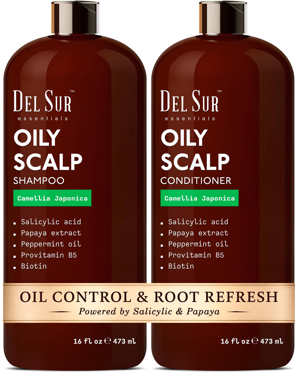 DEL SUR Clarifying Shampoo bottle pour shows oil-control action for fresh scalp