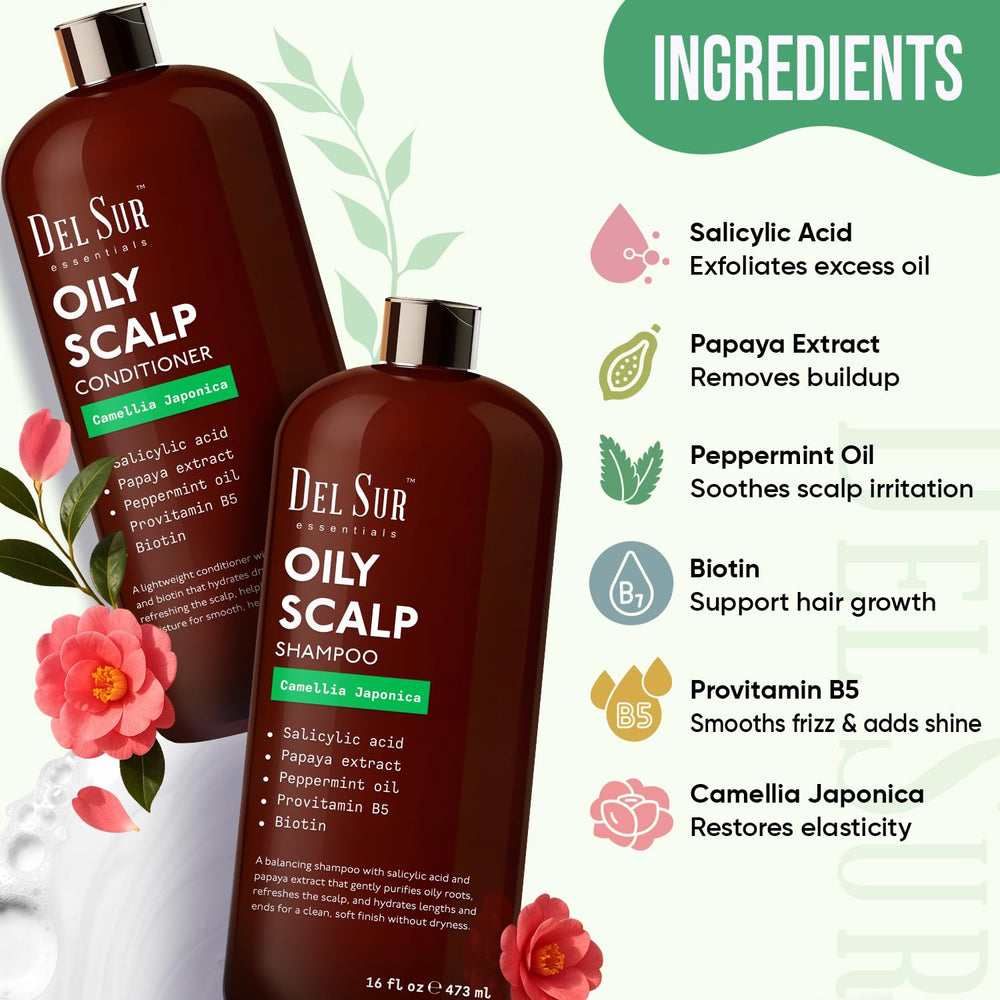DEL SUR Clarifying Shampoo packaging label highlights salicylic acid and papaya