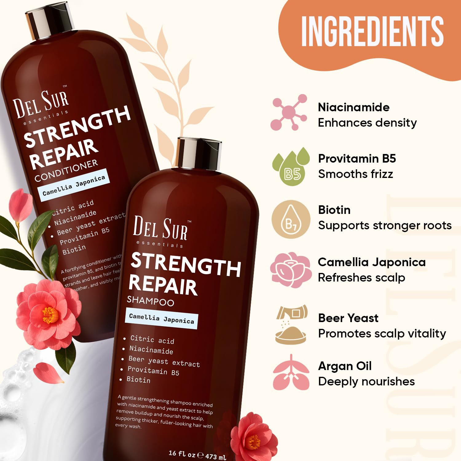 DEL SUR conditioner bottle with botanicals for detangling and moisture