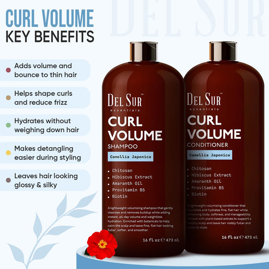 DEL SUR curly shampoo bottle close-up highlighting gentle cleansing for curls.