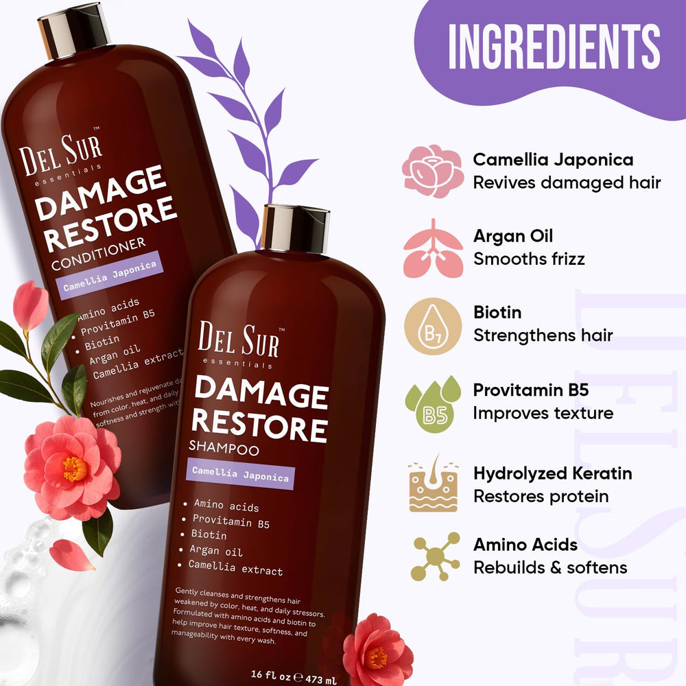 DEL SUR Hair Repair Conditioner bottle side emphasizing detangling and softness.
