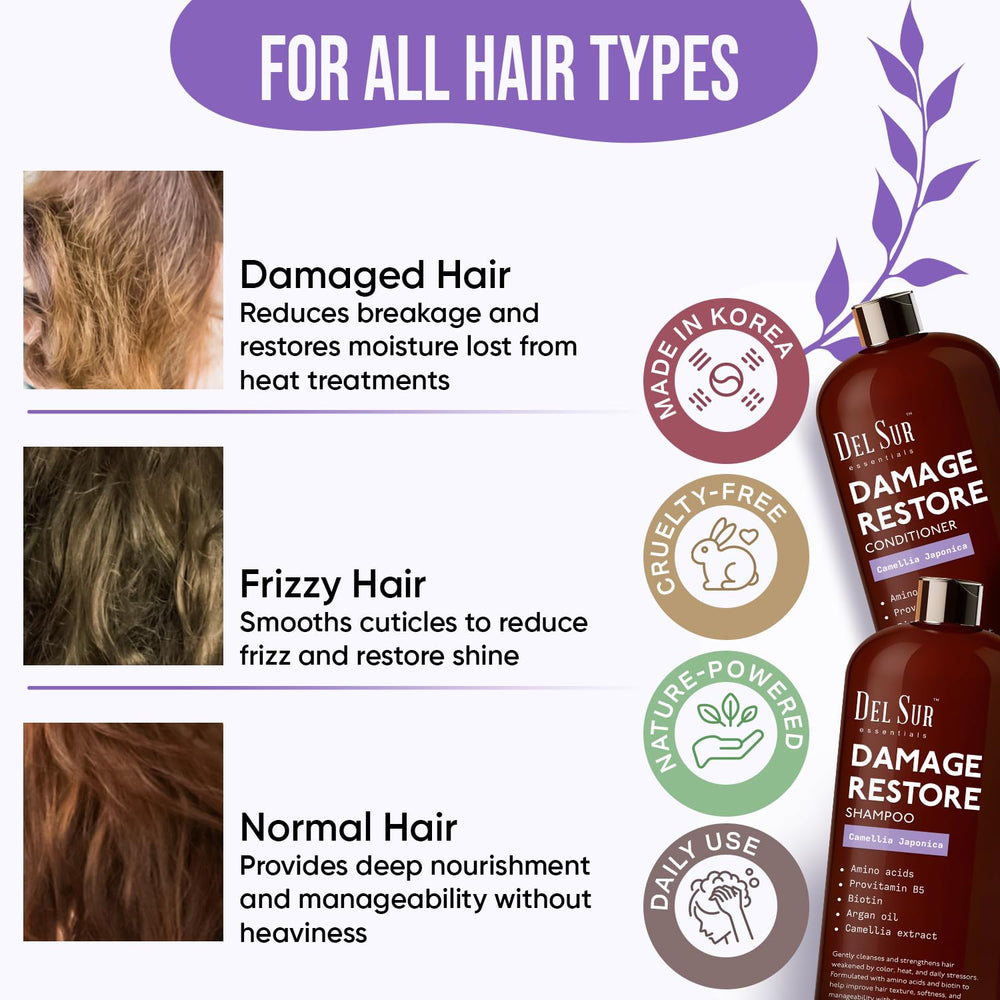 DEL SUR Hair Repair Conditioner label closeup shows Argan Oil and moisture.