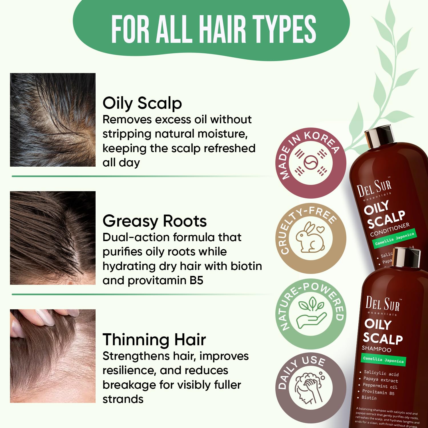 DEL SUR Oil-control Conditioner bottle emphasizes mid-length hydration