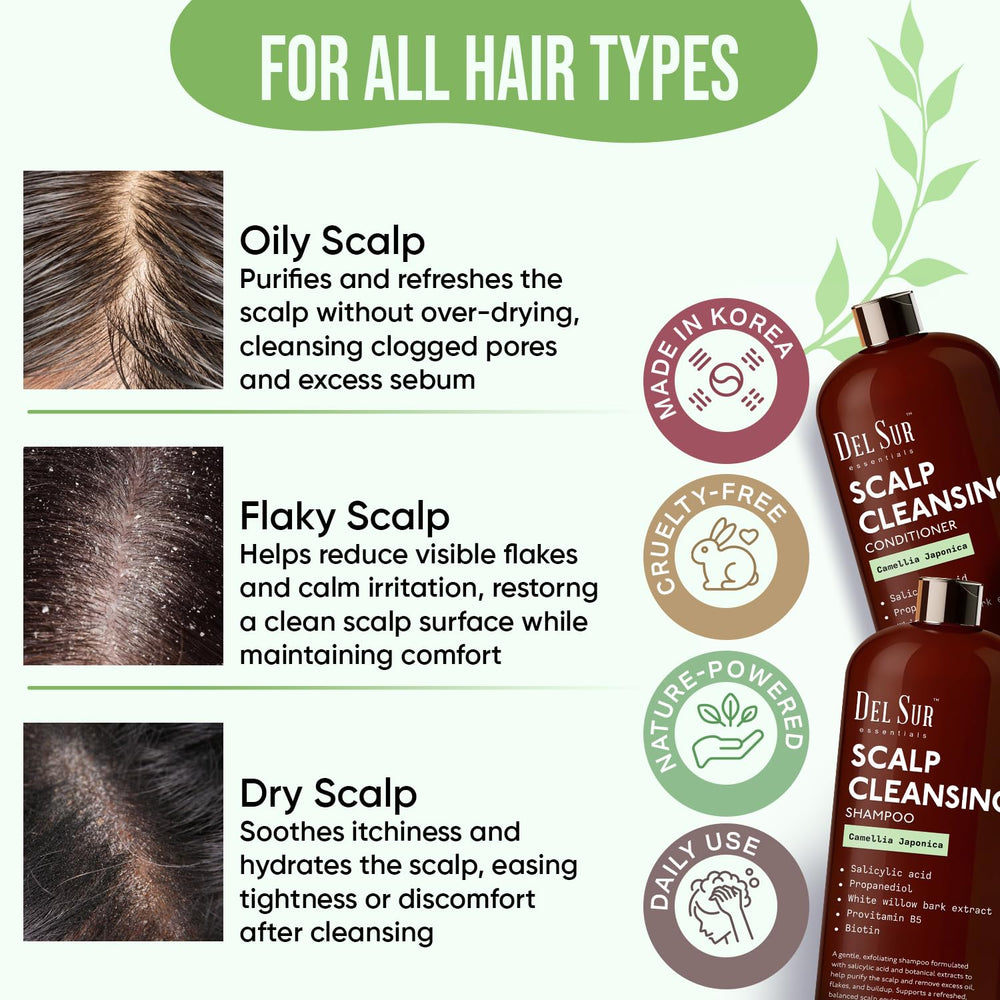 DEL SUR Salicylic acid clarifying formula closeup for buildup removal.