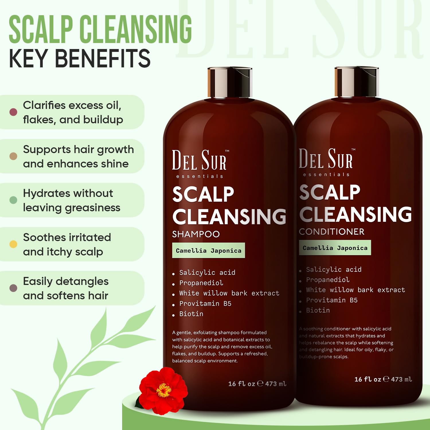 DEL SUR Scalp Cleansing Conditioner bottle emphasizing lightweight hydration for balanced scalp.
