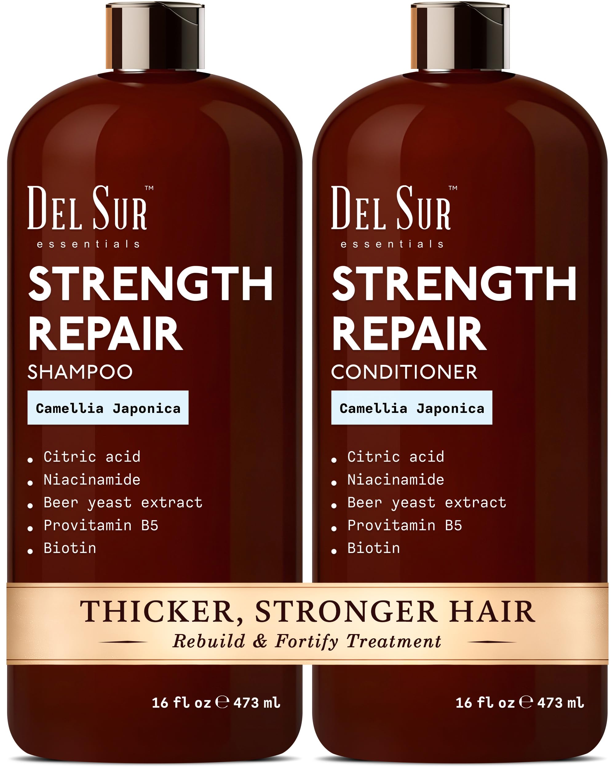 DEL SUR shampoo bottle with Camellia Japonica for smoother, softer hair