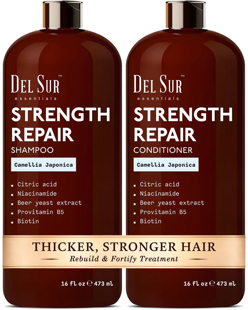 DEL SUR shampoo bottle with Camellia Japonica for smoother, softer hair