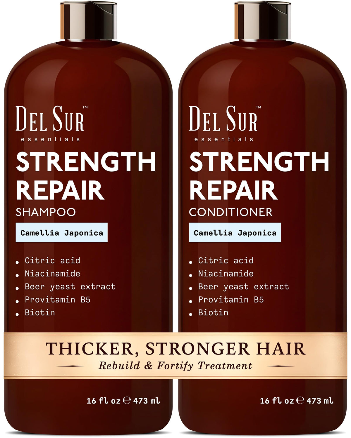 DEL SUR shampoo bottle with Camellia Japonica for smoother, softer hair