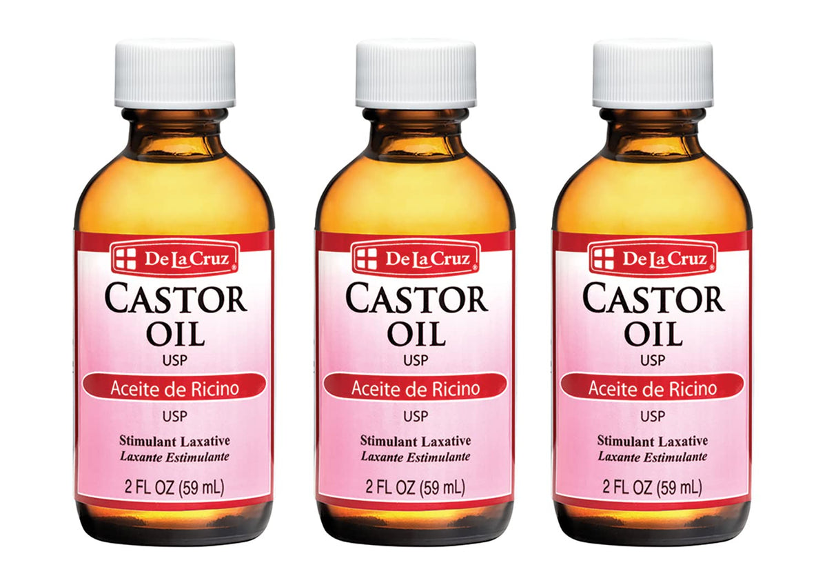 De La Cruz Castor Oil bottle front view for skin hydration.