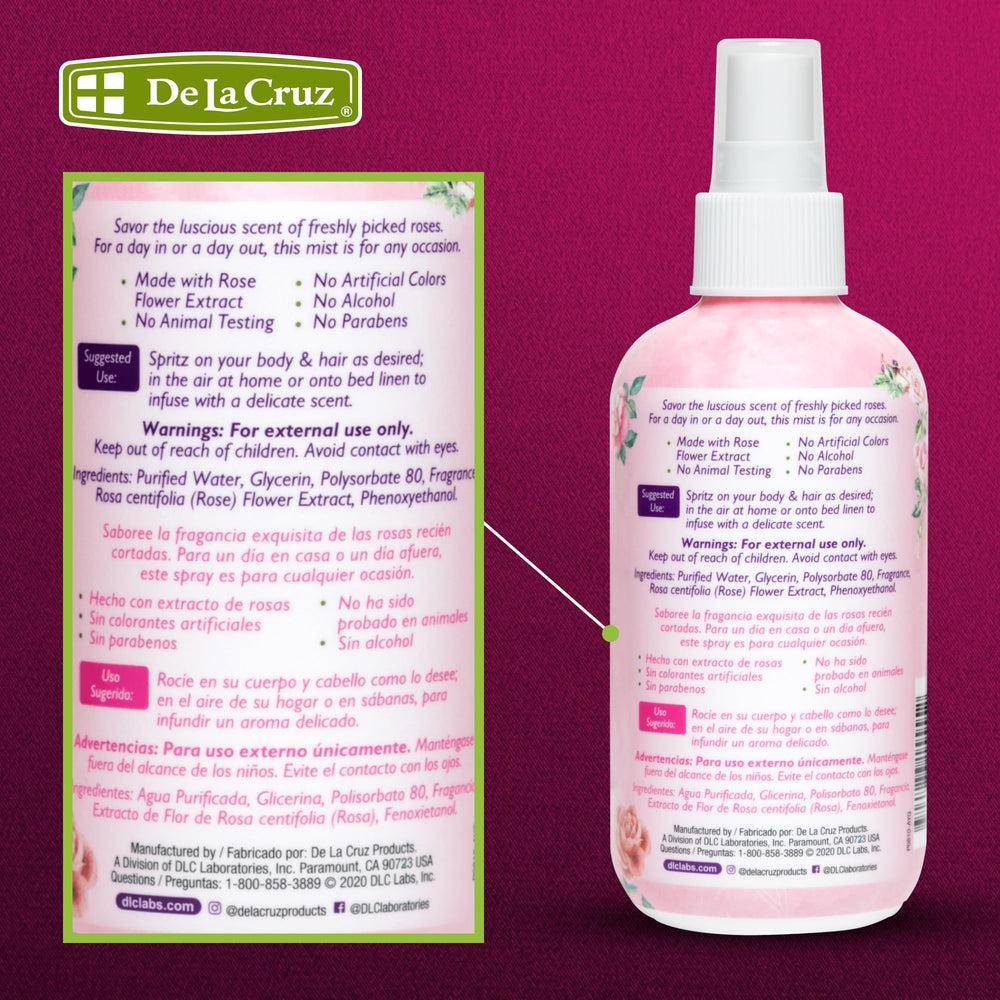De La Cruz Rose Water Pillow and sheets mist for calming bedtime ambiance