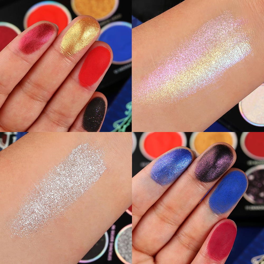 DE'LANCI Iridescent purple shimmer swatch captures rainbow-like light play.