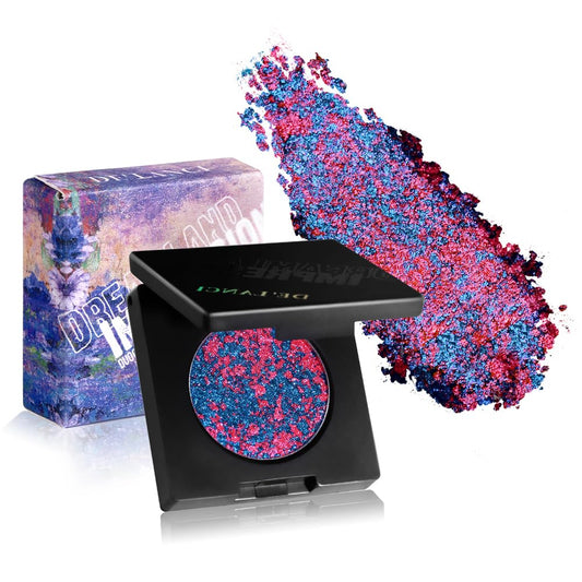 DE'LANCI Purple Blue Duochrome Eyeshadow compact shows rich multidimensional shimmer.