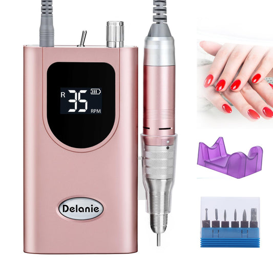 Delanie electric nail drill 35000 rpm rose gold for precise filing and shaping.