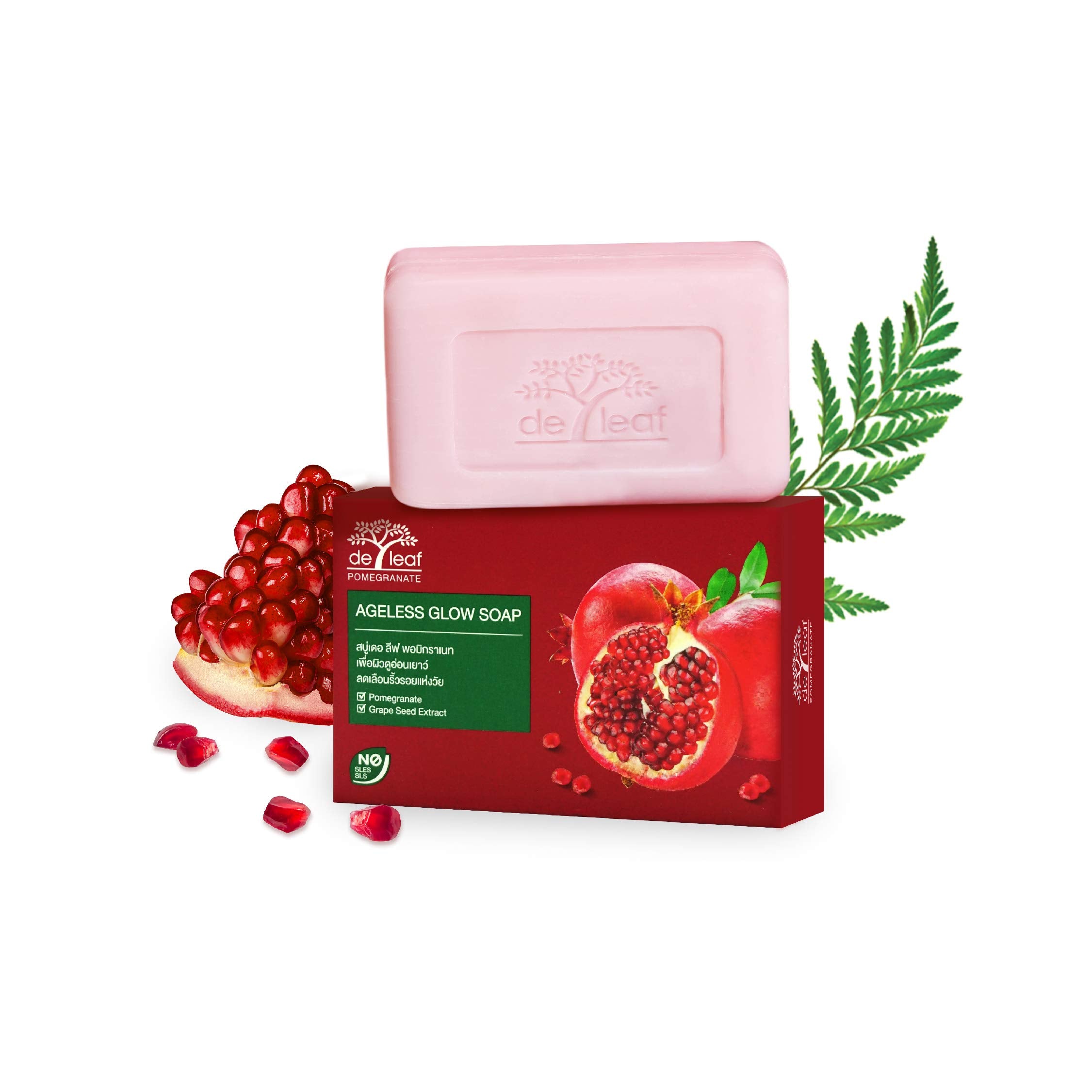 DE LEAF THANAKA Pomegranate Bar Soap foam close-up showing gentle cleansing for sensitive skin.