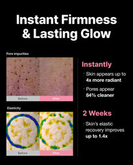 Delere Caviar Glow Mask on face shows luminous glow and refined pores.