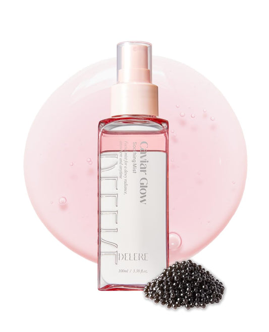 Delere Caviar Glow Mist bottle front showing radiant hydration label