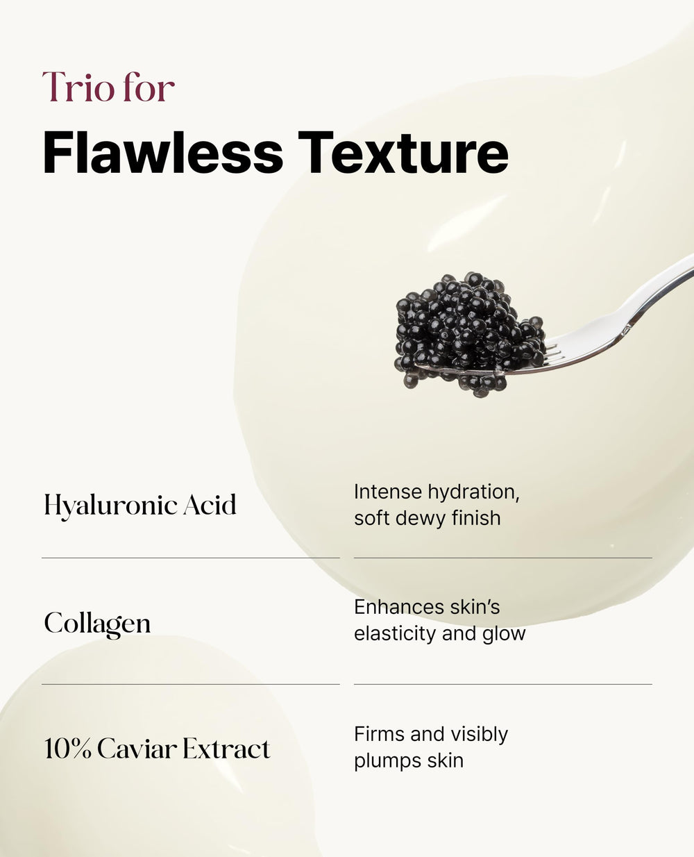 Delere Caviar Glow Serum ingredients close-up featuring caviar extract for luxury care