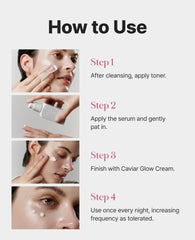 Delere Caviar Glow Serum routine shot suggests versatile day or night use