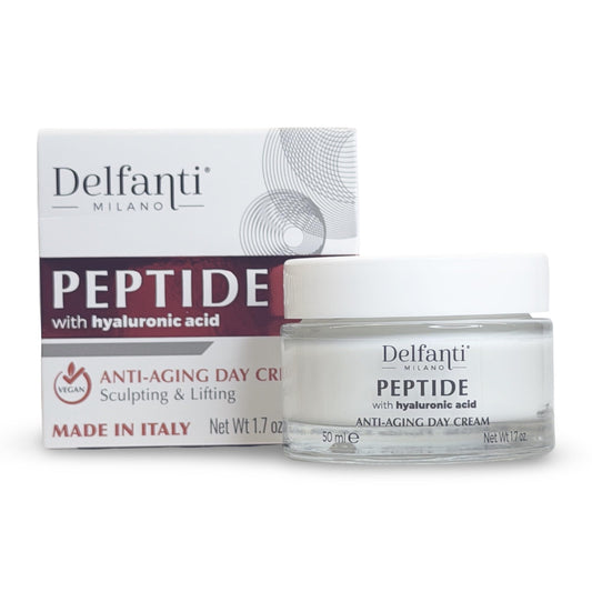 Delfanti-Milano peptide hyaluronic day cream texture close-up highlights smooth, creamy consistency