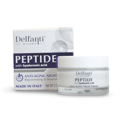 Delfanti-Milano peptide cream jar open, rich texture for night-time nourishment