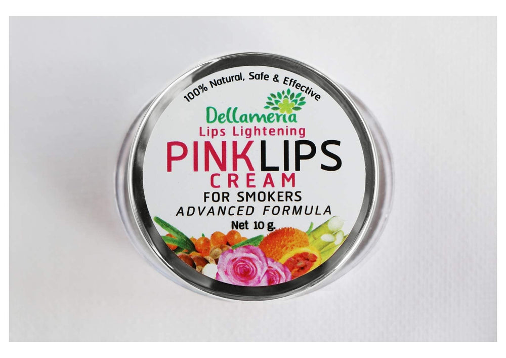 Before and after lips with Dellameria Pink Lips Cream showing brighter, healthier color.