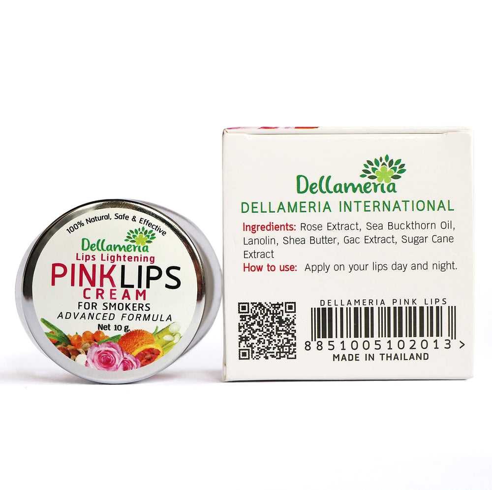 Dellameria Pink Lips Cream tube packaging emphasizes daily hydration and gentle repair.