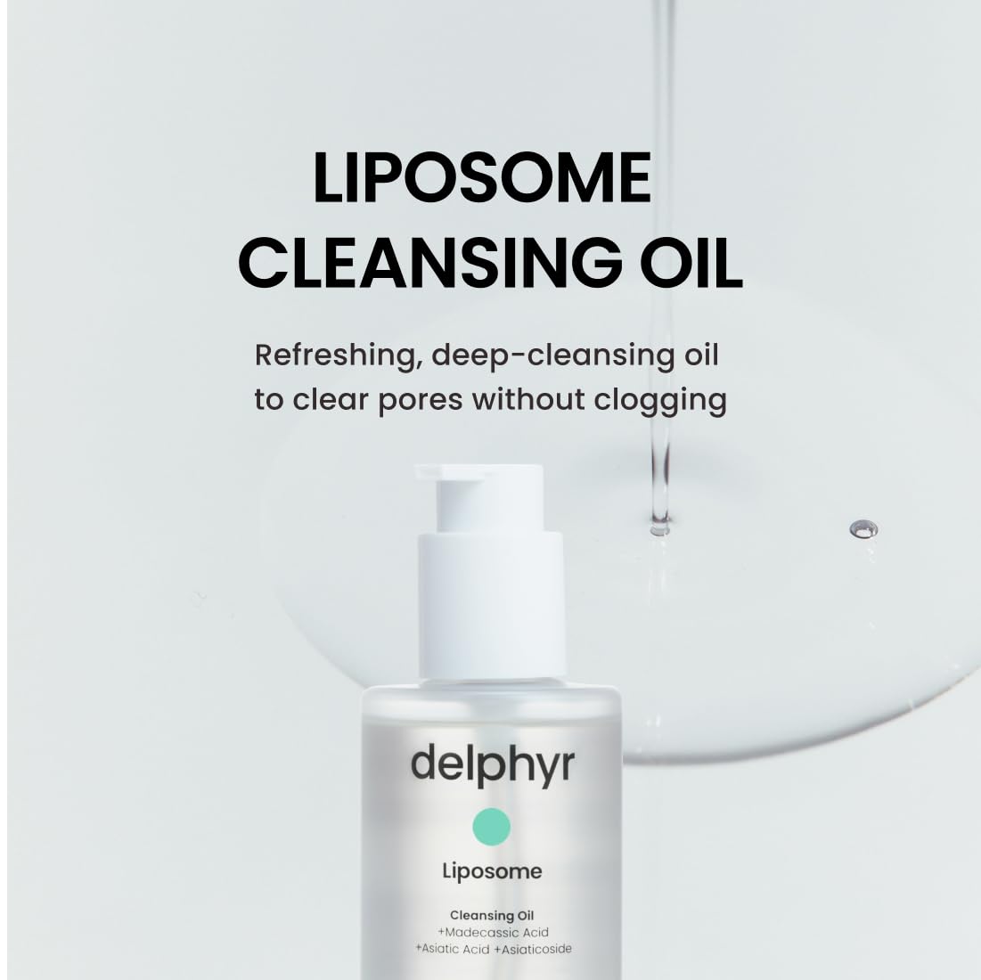 Delphyr Liposome Daily Cleansing Oil pump dispensing a lightweight cleansing formula.