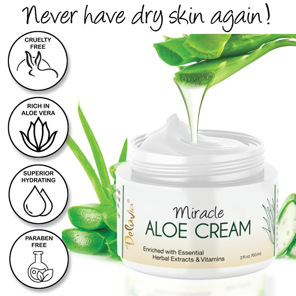 DELÚVIA Miracle Aloe Cream on face and body providing lightweight moisture.
