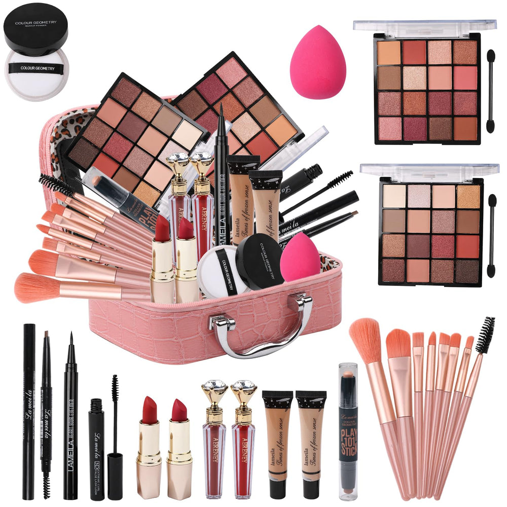 Delymol all-in-one makeup kit pink eyeshadow palette offers vibrant color for day-to-night looks.
