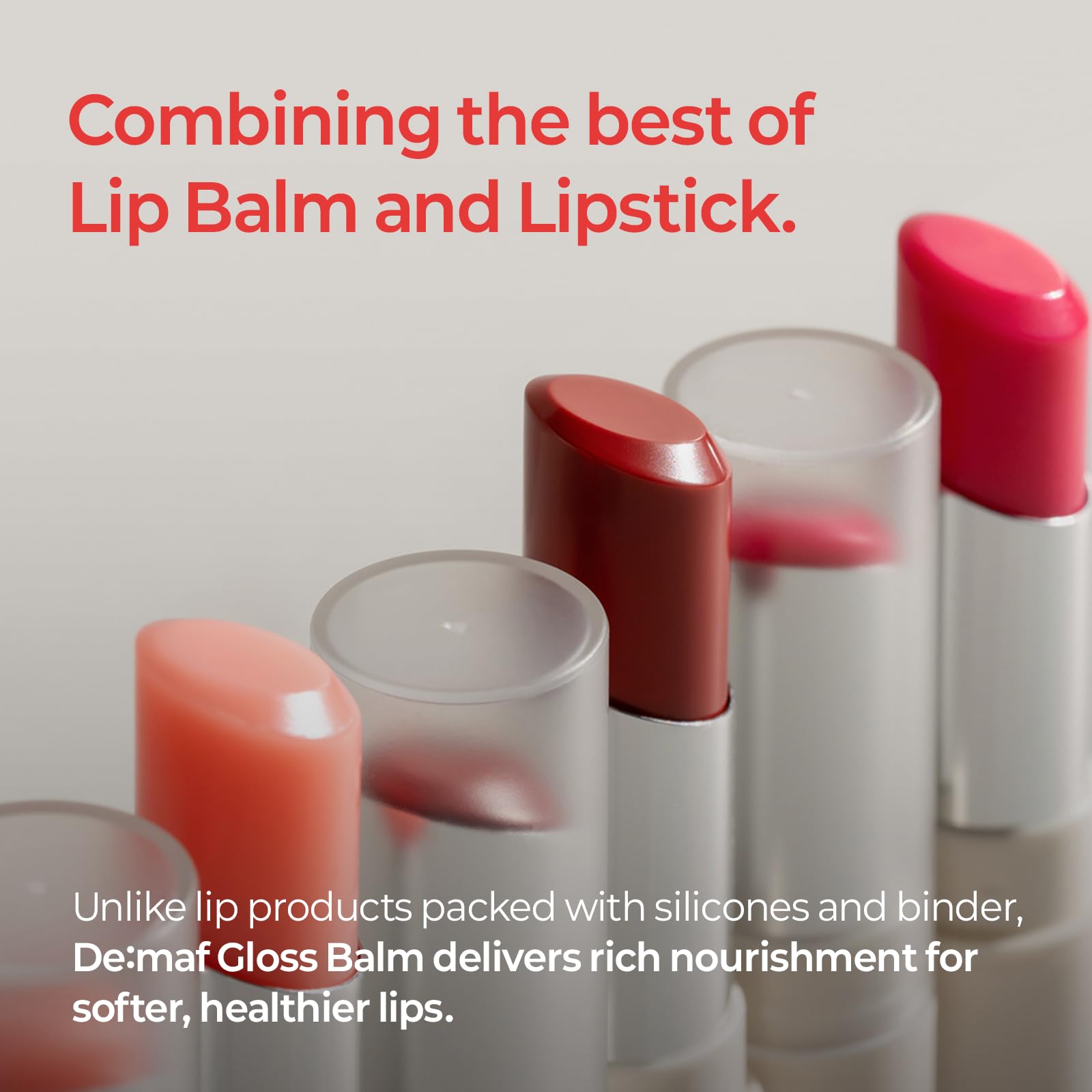 Demaf Gloss Balm close-up texture reveals silky, non-sticky gloss.