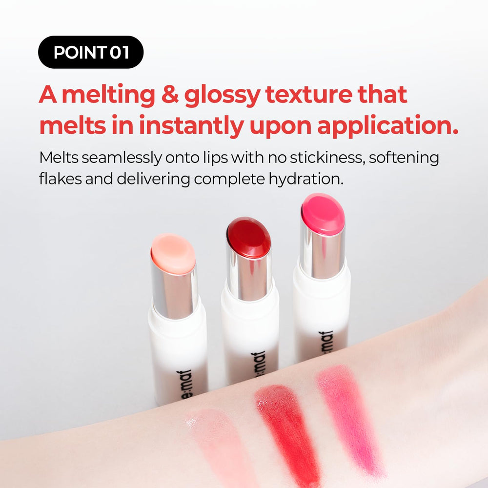 Demaf Gloss Balm swatch demonstrates sheer to bold color and care.