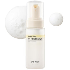 De:maf Here-Oh-My serum bottle shows foamy texture for deep hydration.
