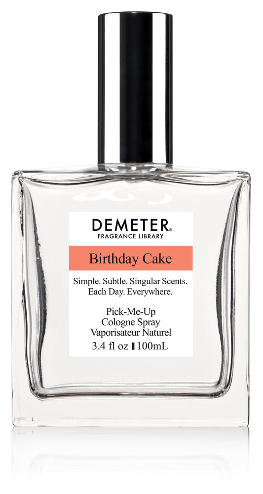 Demeter Birthday Cake cologne spray bottle, cake-inspired notes for a playful occasion.