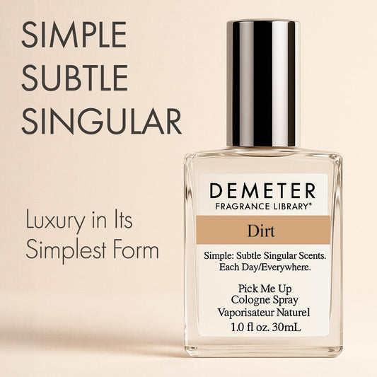 DEMETER Dirt perfume bottle close-up highlights earthy notes and texture