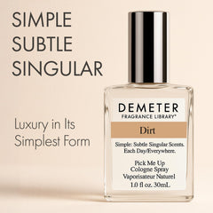 DEMETER Dirt perfume bottle close-up highlights earthy notes and texture