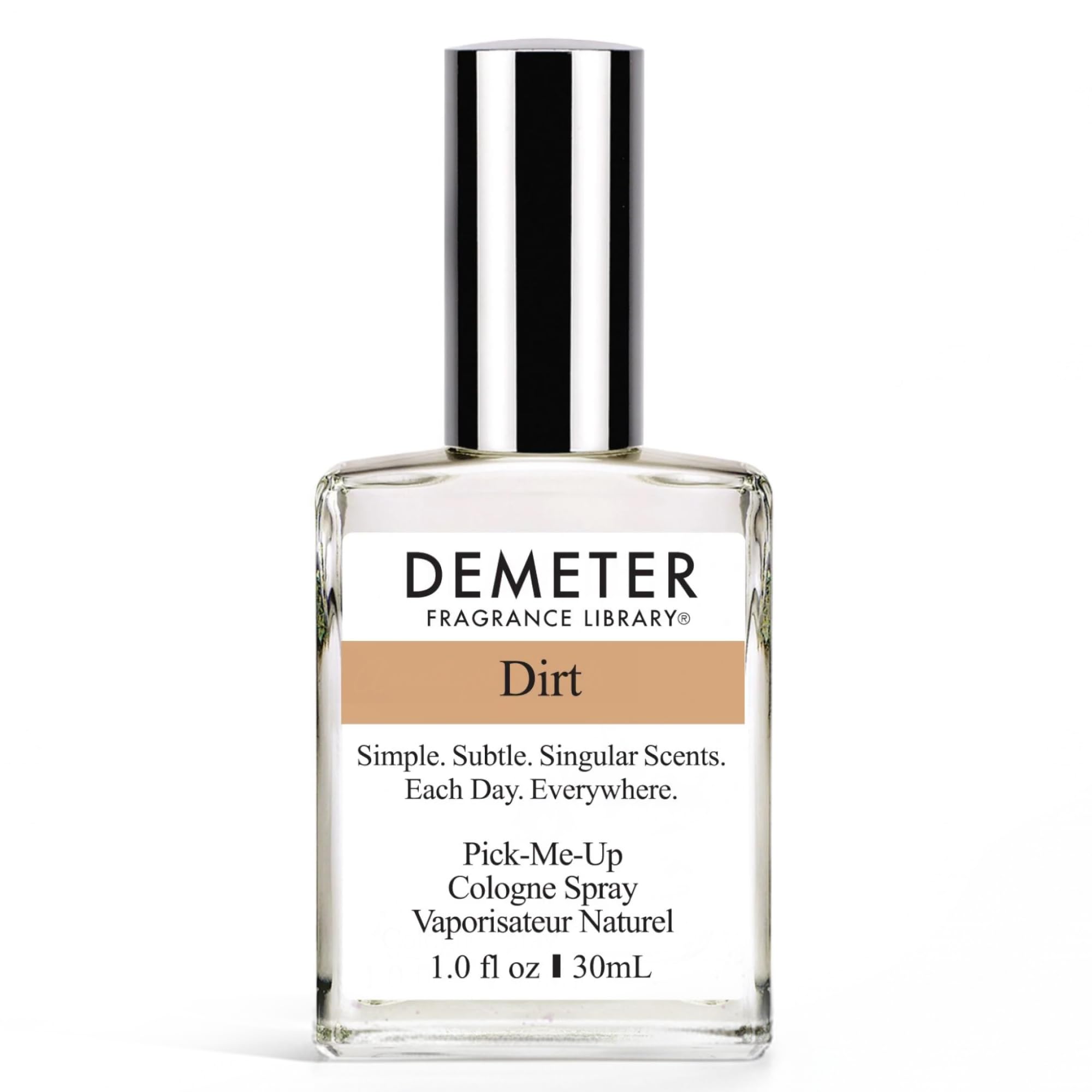 DEMETER Dirt perfume bottle front reveals a natural, field-inspired aroma