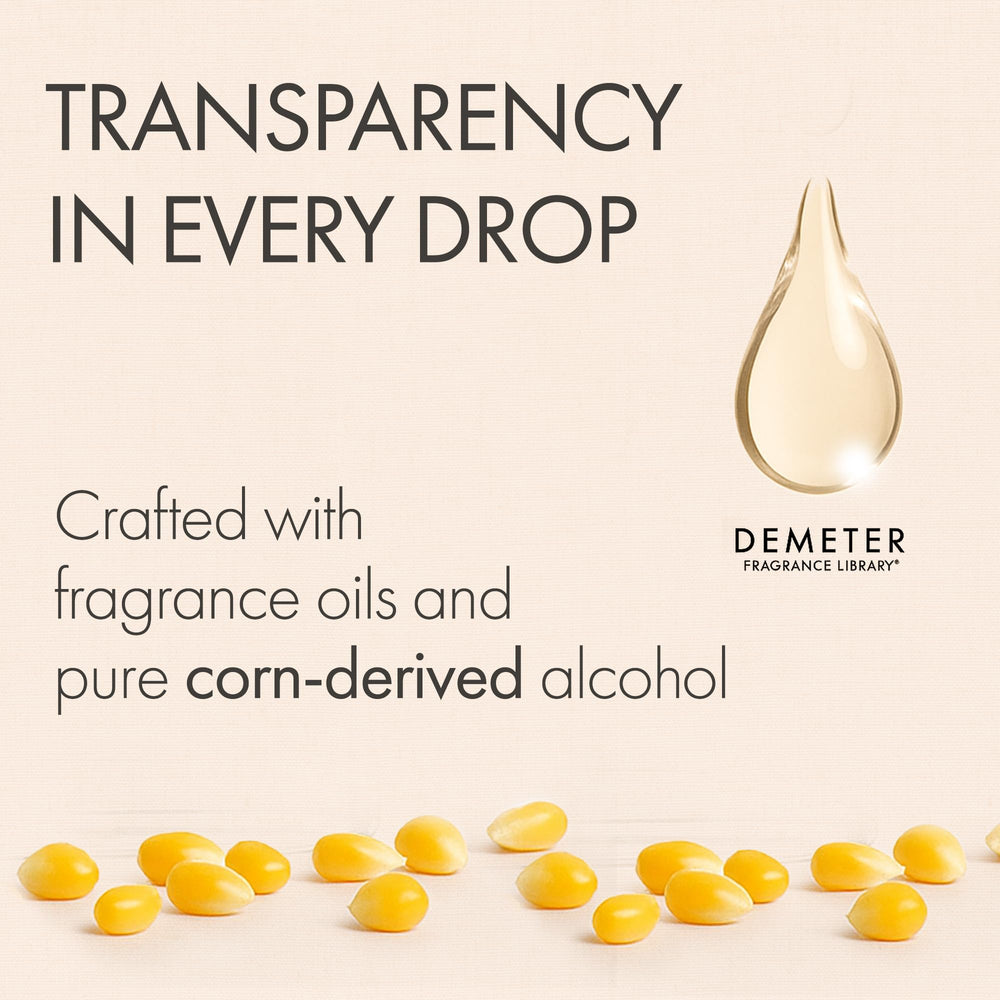 Demeter Linen fragrance close-up reveals clear bottle and clean composition.