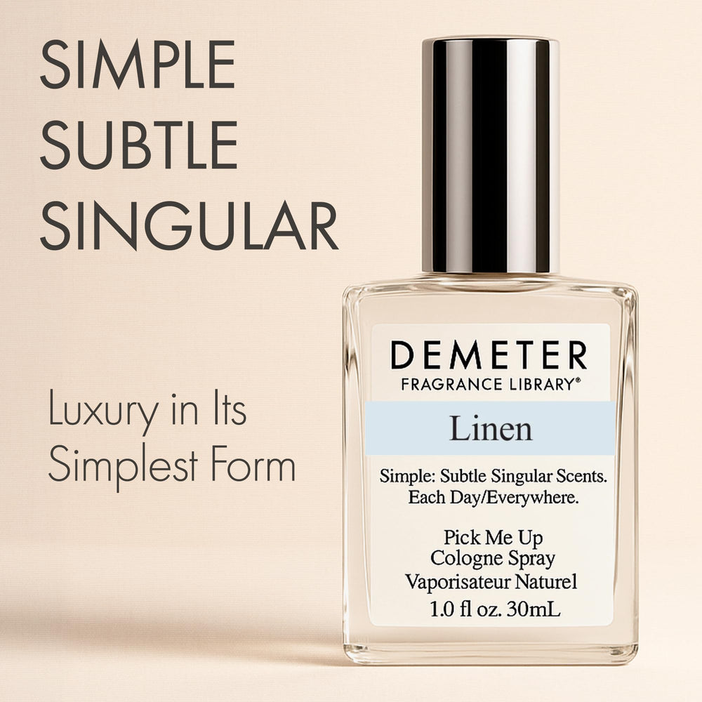 Demeter Natural Perfume Spray Linen bottle side showing portable elegance.