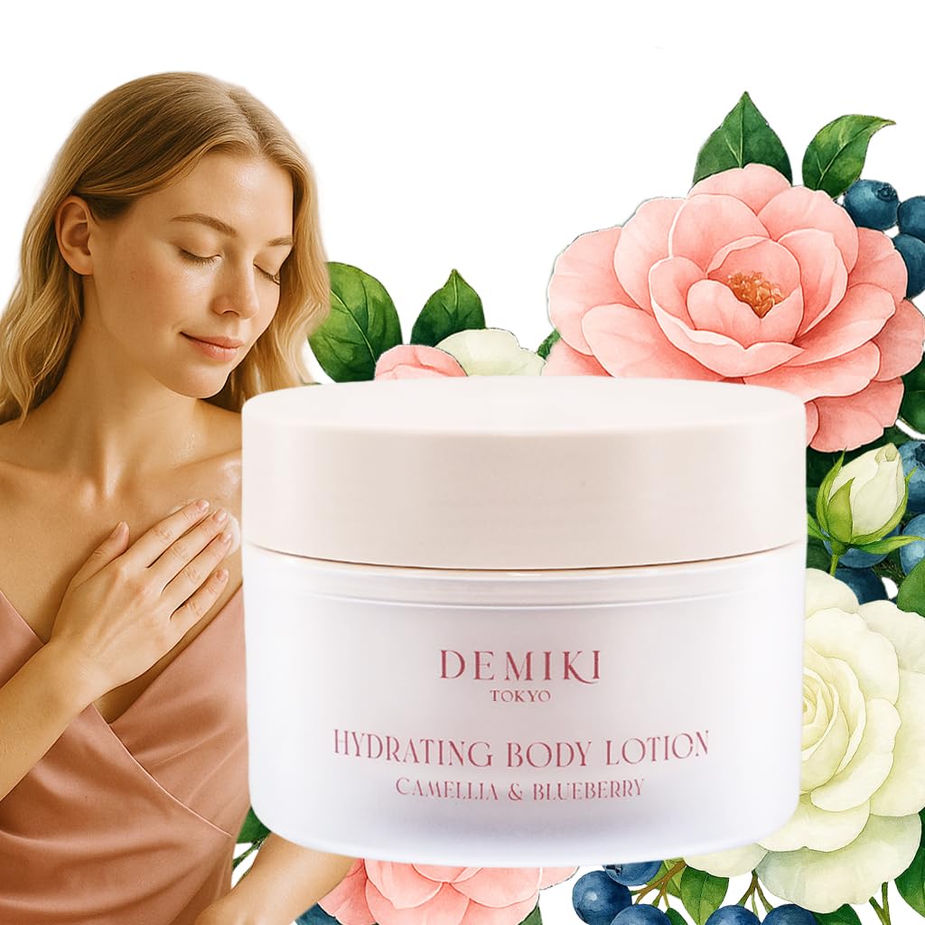 DEMIKI body lotion showing ice-cream texture for fast absorption and hydration
