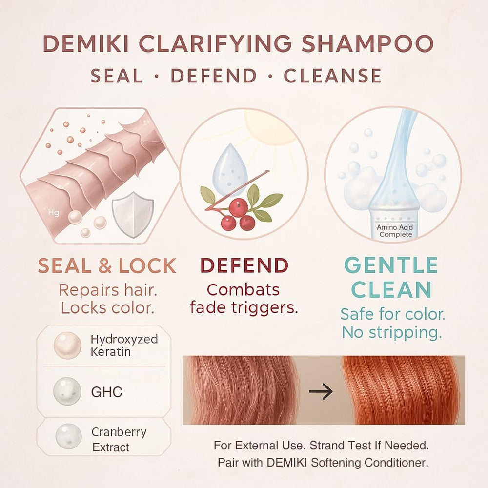 DEMIKI dandruff shampoo highlights swertia japonica and cranberry extracts for scalp balance.