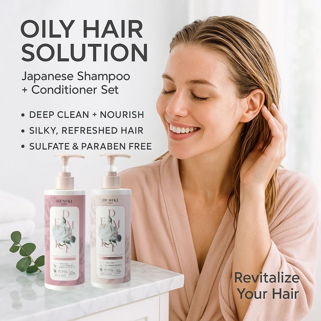 DEMIKI Japanese conditioner bottle with rose scent for color-treated hair care.