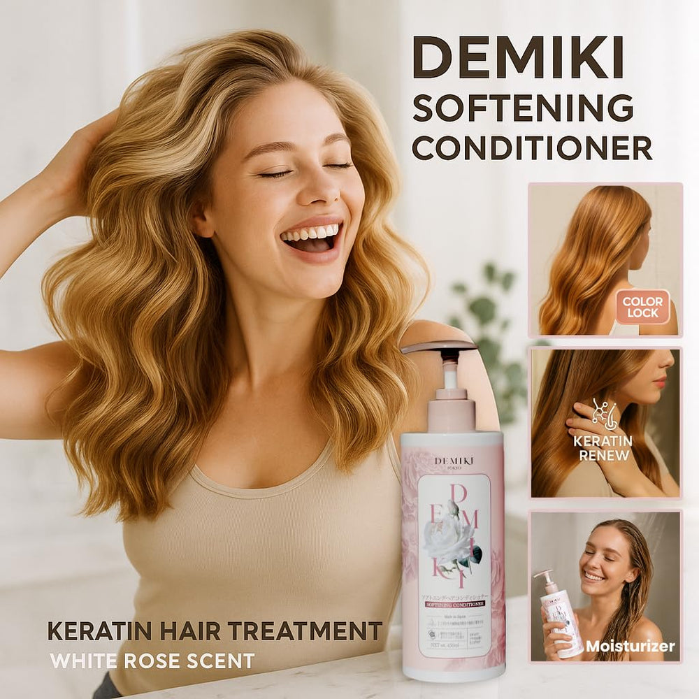 DEMIKI shiny hair result showcasing hydration, frizz control, and color vitality